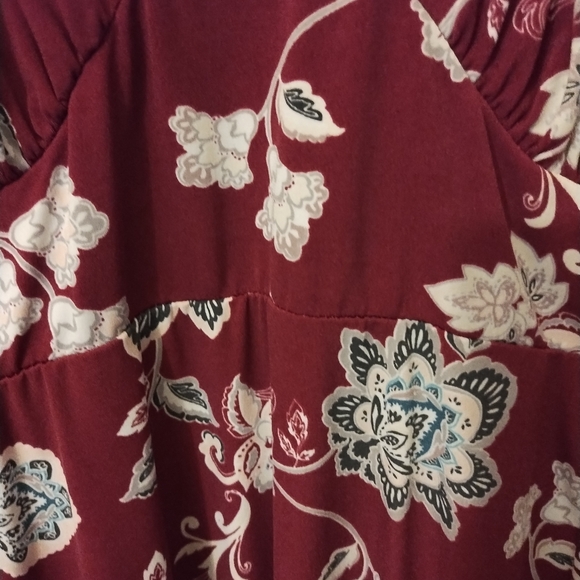 Torrid Wms Burguy Floral Flutter Sleeves Elastic Waist Vneck Skates Dress Sz 3 - Picture 4 of 11